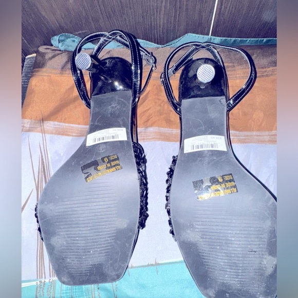 Black Sequin Women's Heeled Sandals - Picture 4 of 4